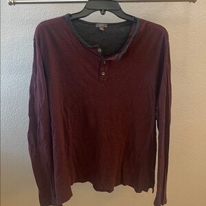 VINCE Mens Wine and Grey Long Sleeve Cotton Henley